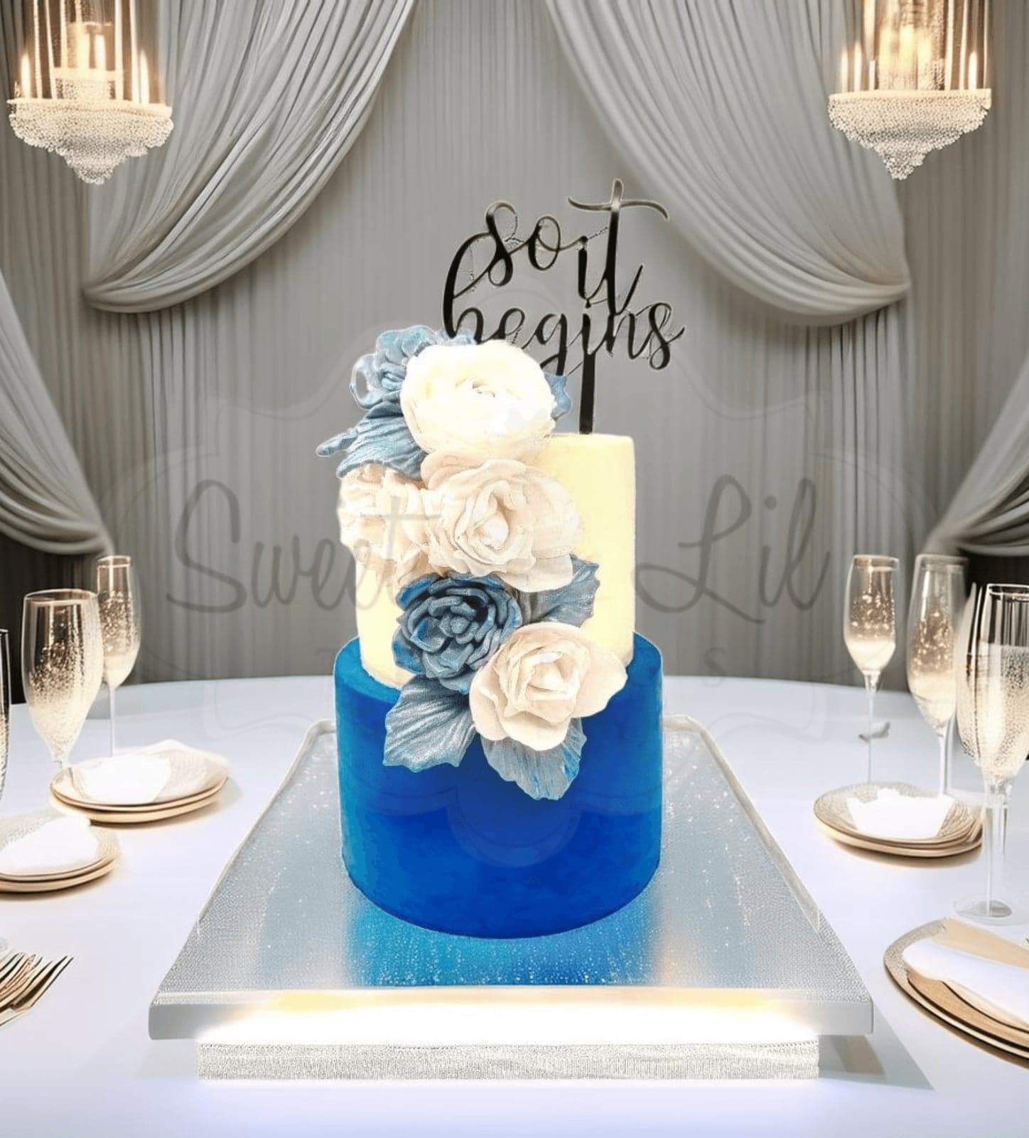 2 Tier Floral Velvet Engagement Cake