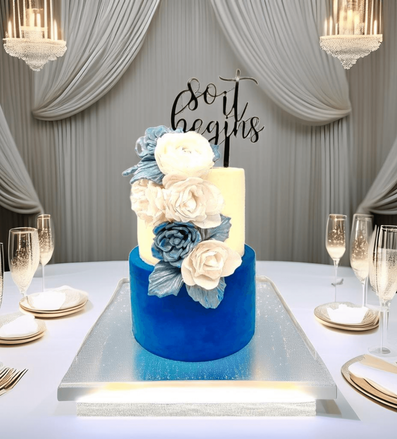 2 Tier Floral Velvet Engagement Cake