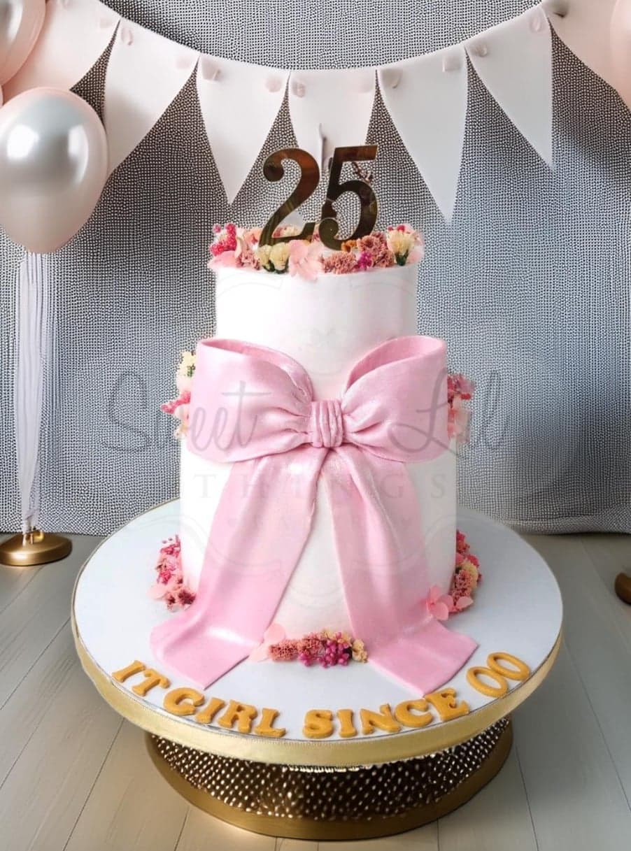 2 Tier Pink Bow Birthday Cakes