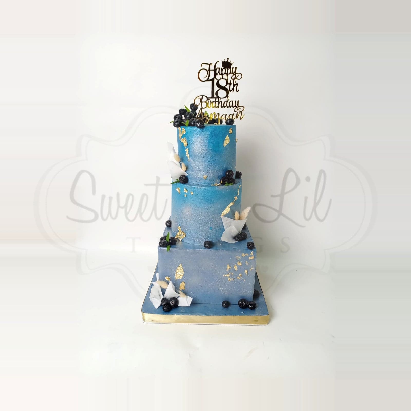 3 Tier Blue Watercolour 18th Birthday Cake photo 2