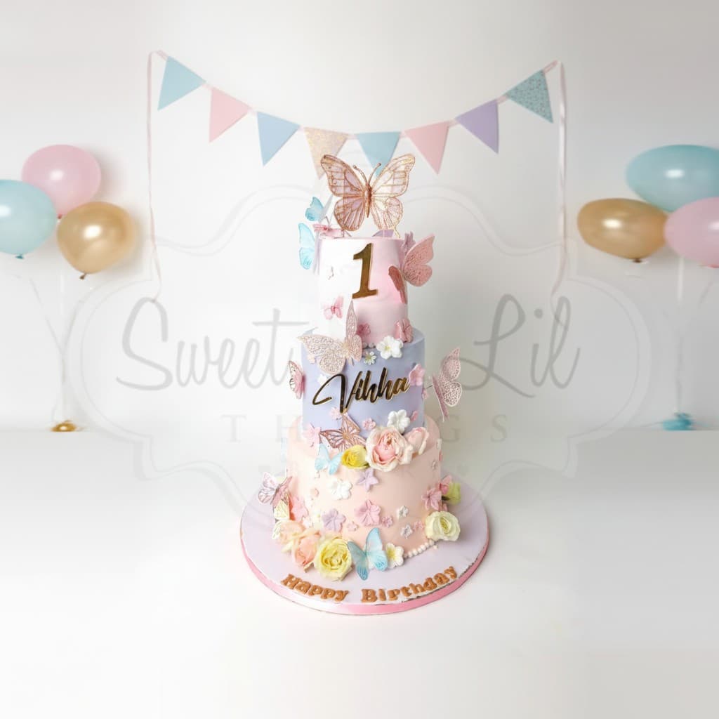 3 Tier Butterfly theme Birthday Cake