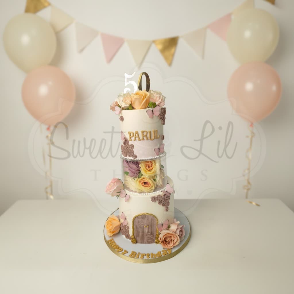 3 Tier Floral 50th Birthday Cake