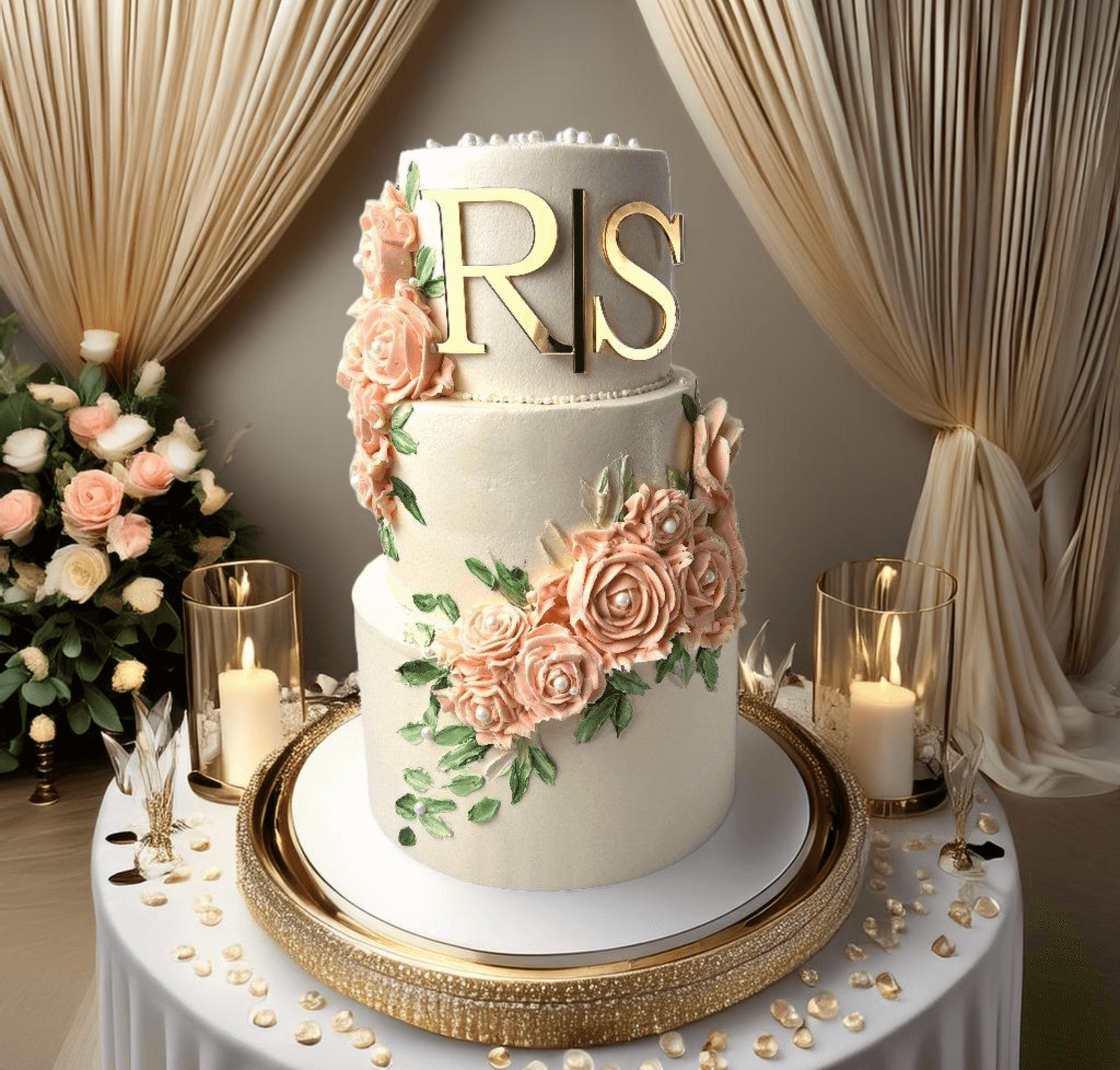 3 Tier Floral Engagement Cake