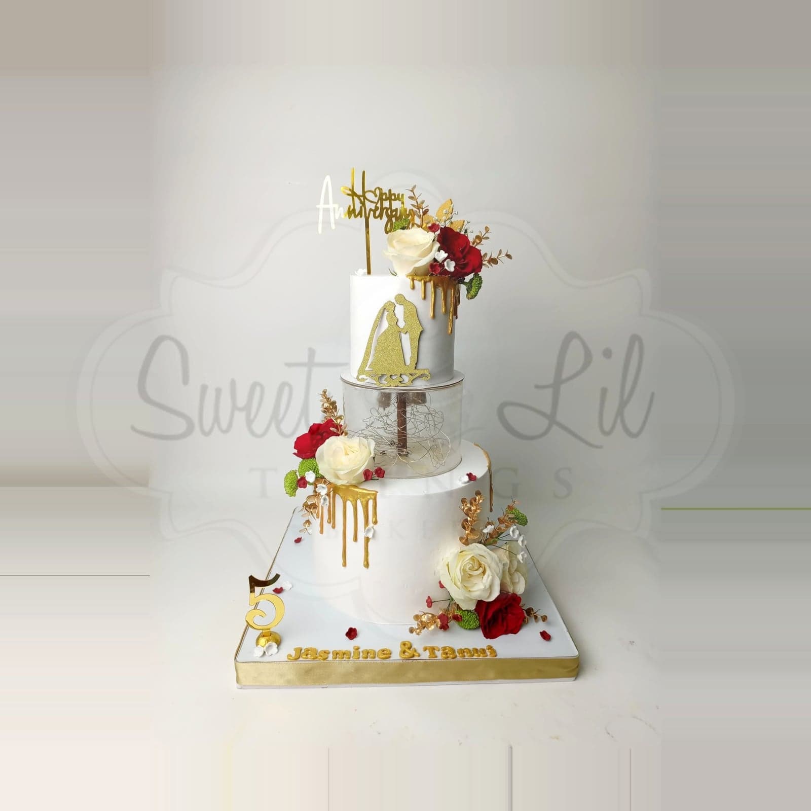 3 Tier Gold Drip Anniversary Cake photo 2