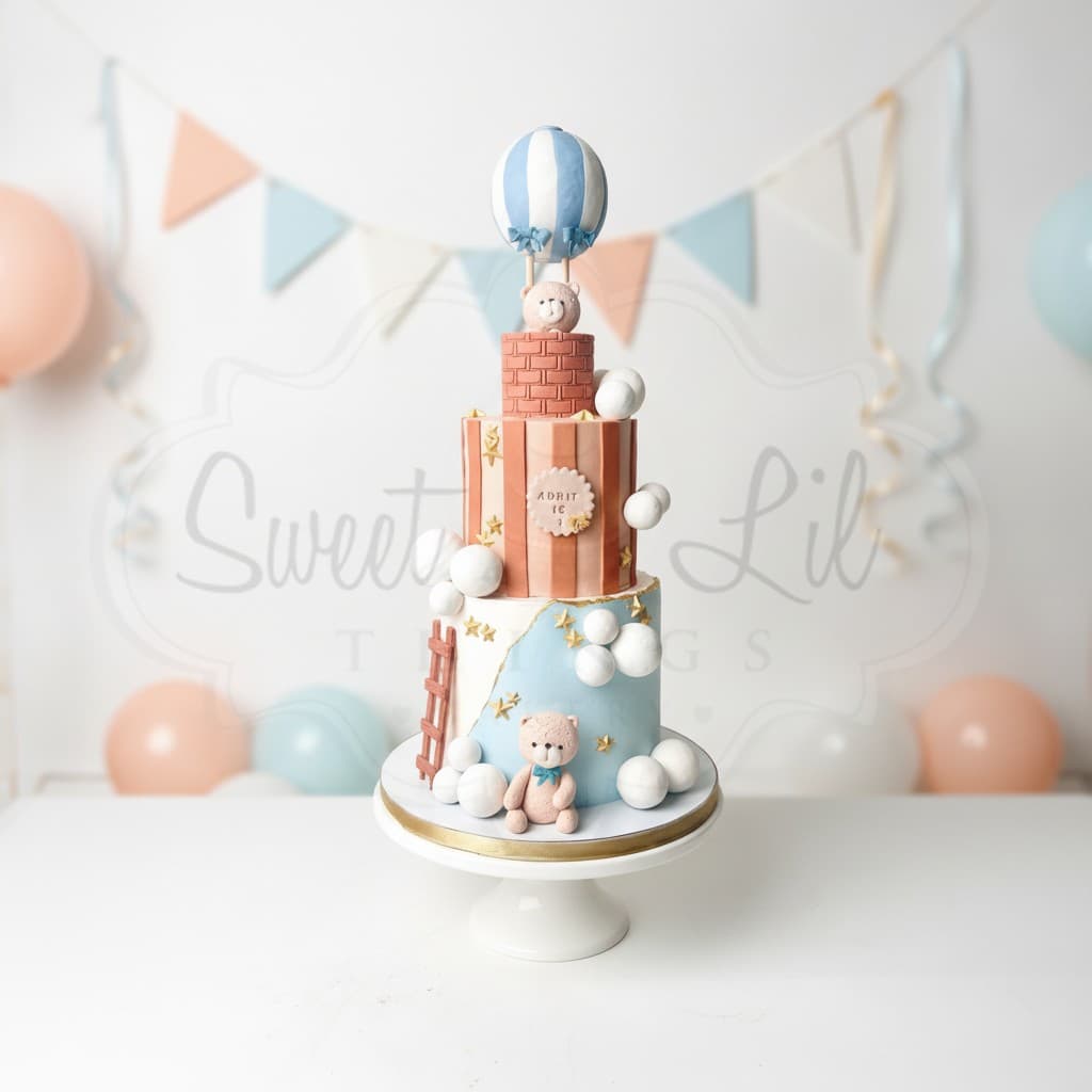 Hot Air Balloon teddy first Birthday Cake