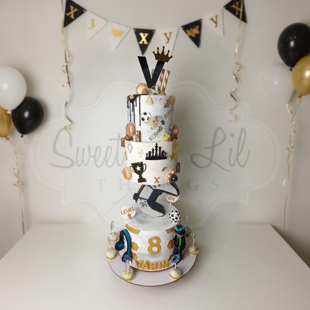 3 Tier Level Up Sports Birthday Cake