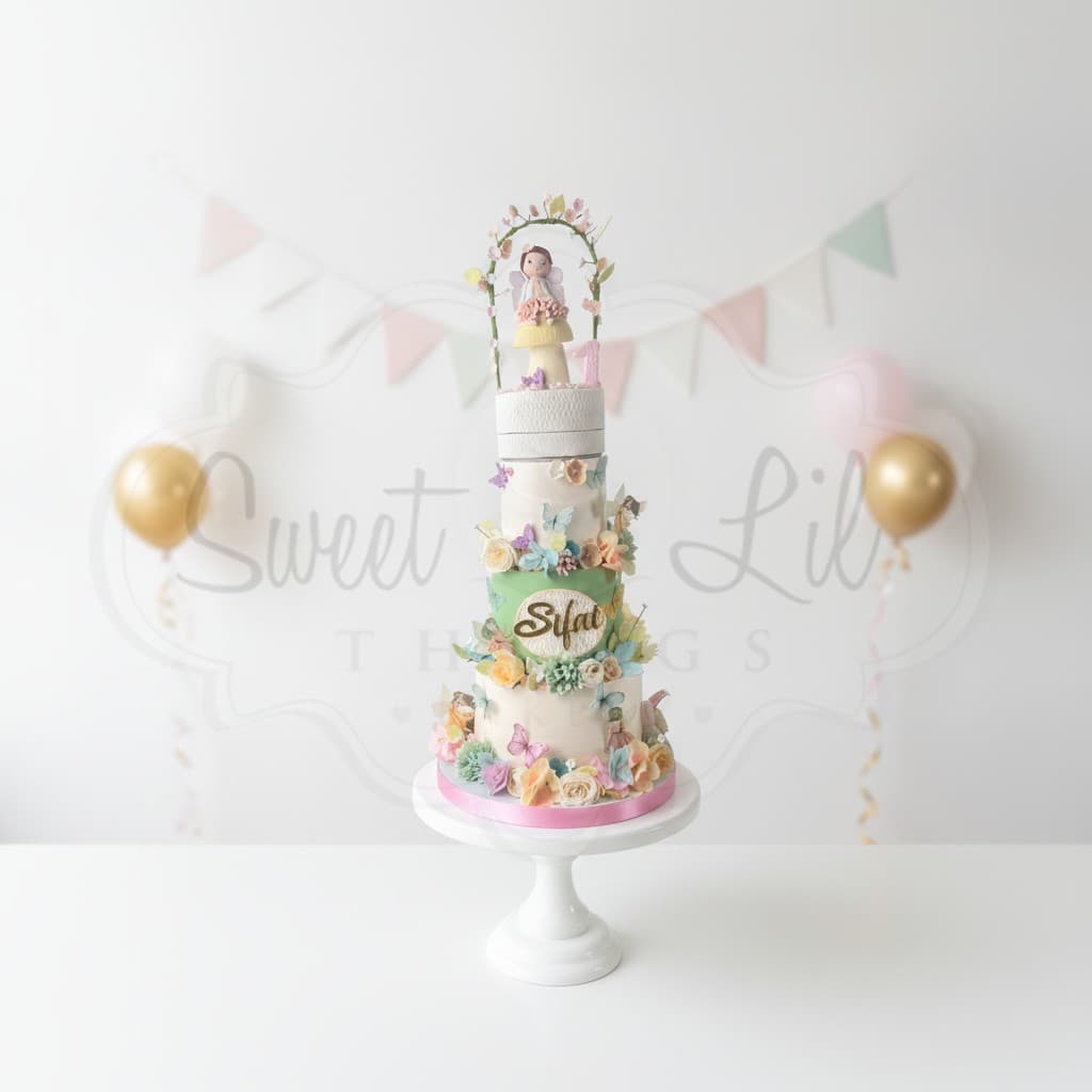 4 Tier Fairy Garden First Birthday Cake