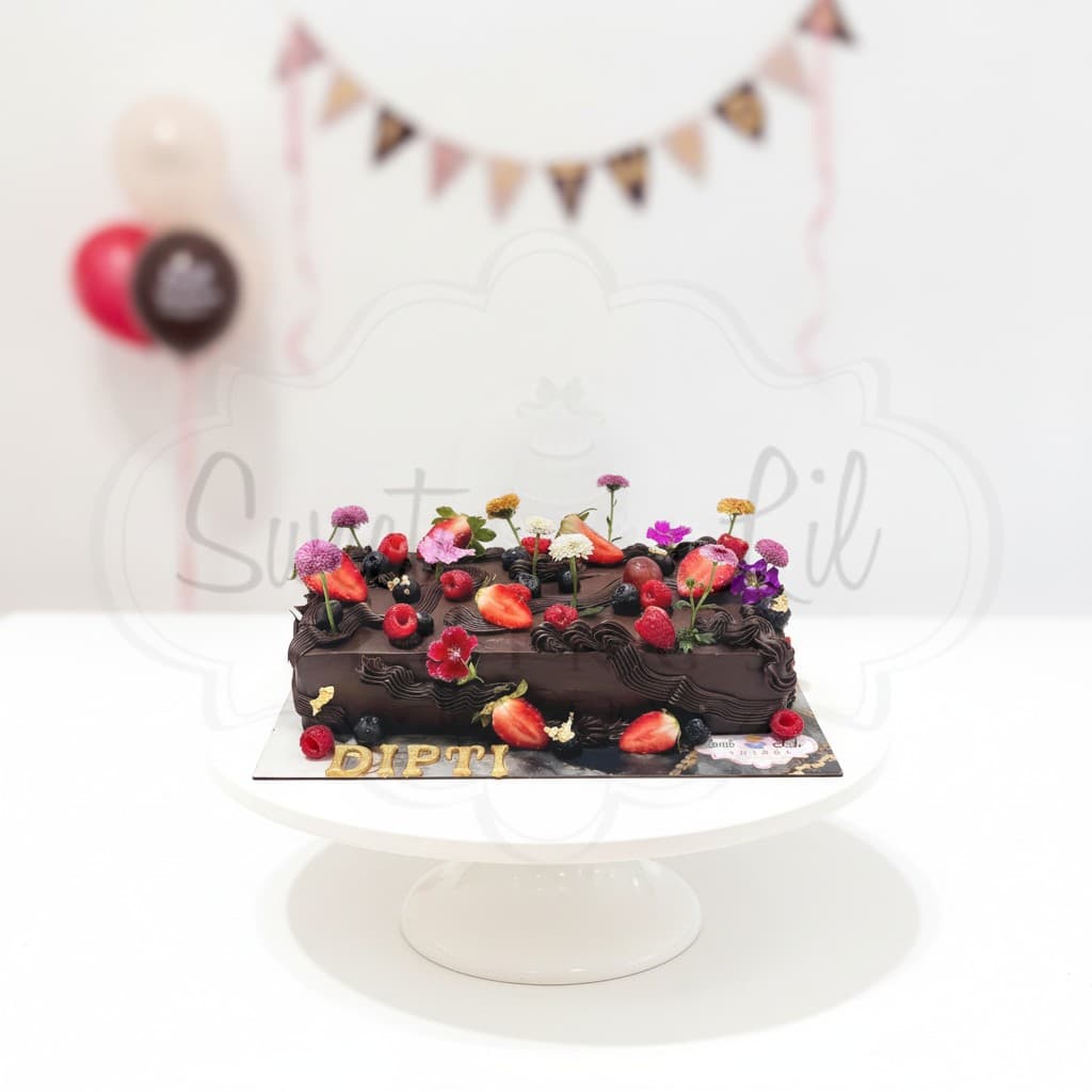 Berries and Edible Flowers Chocolate Cake