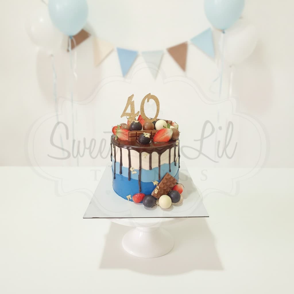 Blue and Gold 40th Birthday Cake