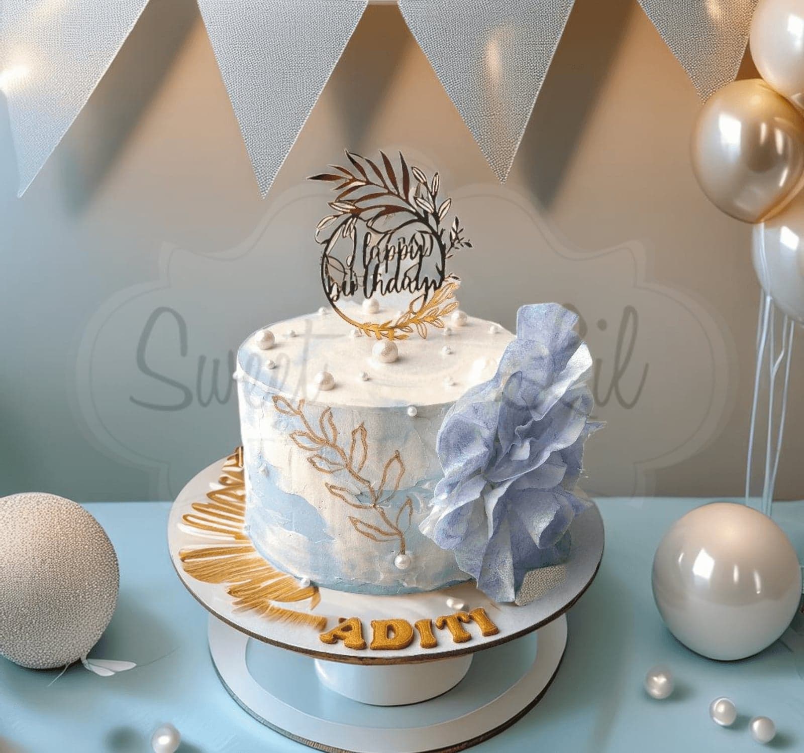 Blue Elegance Birthday Cake