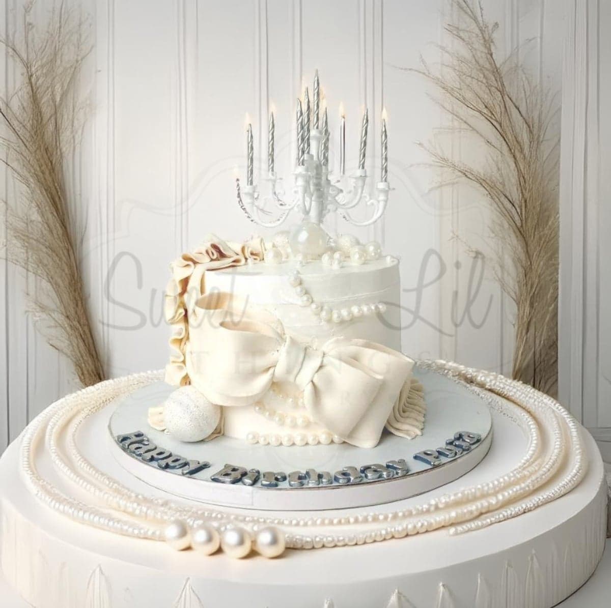 Bow Pearls and Candlelight Cake