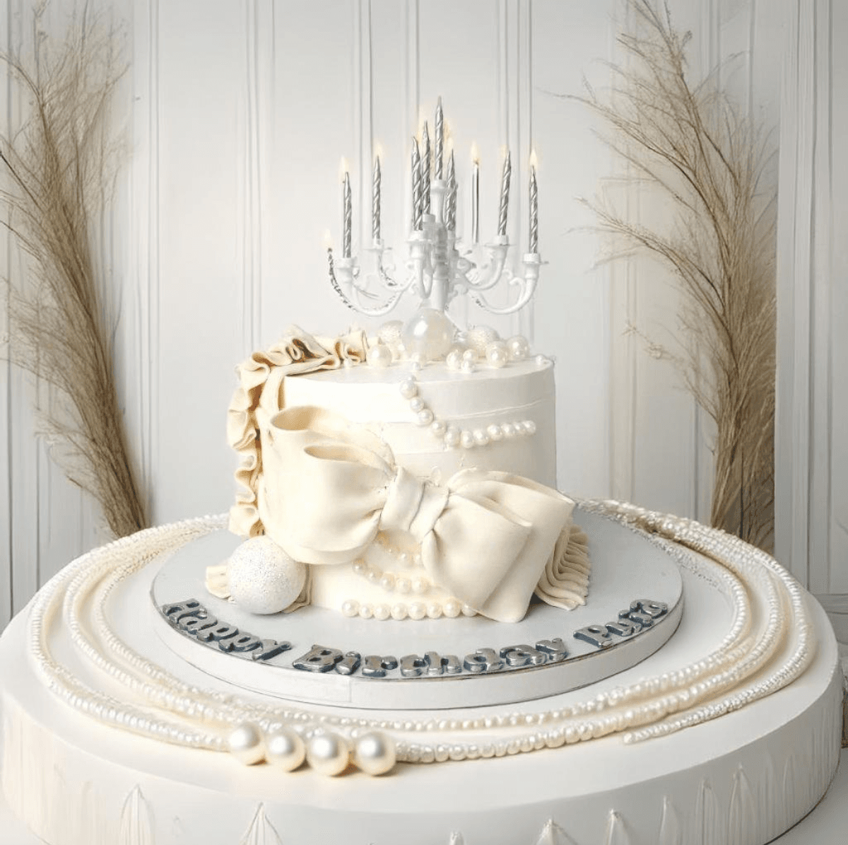 Bow Pearls and Candlelight Cake