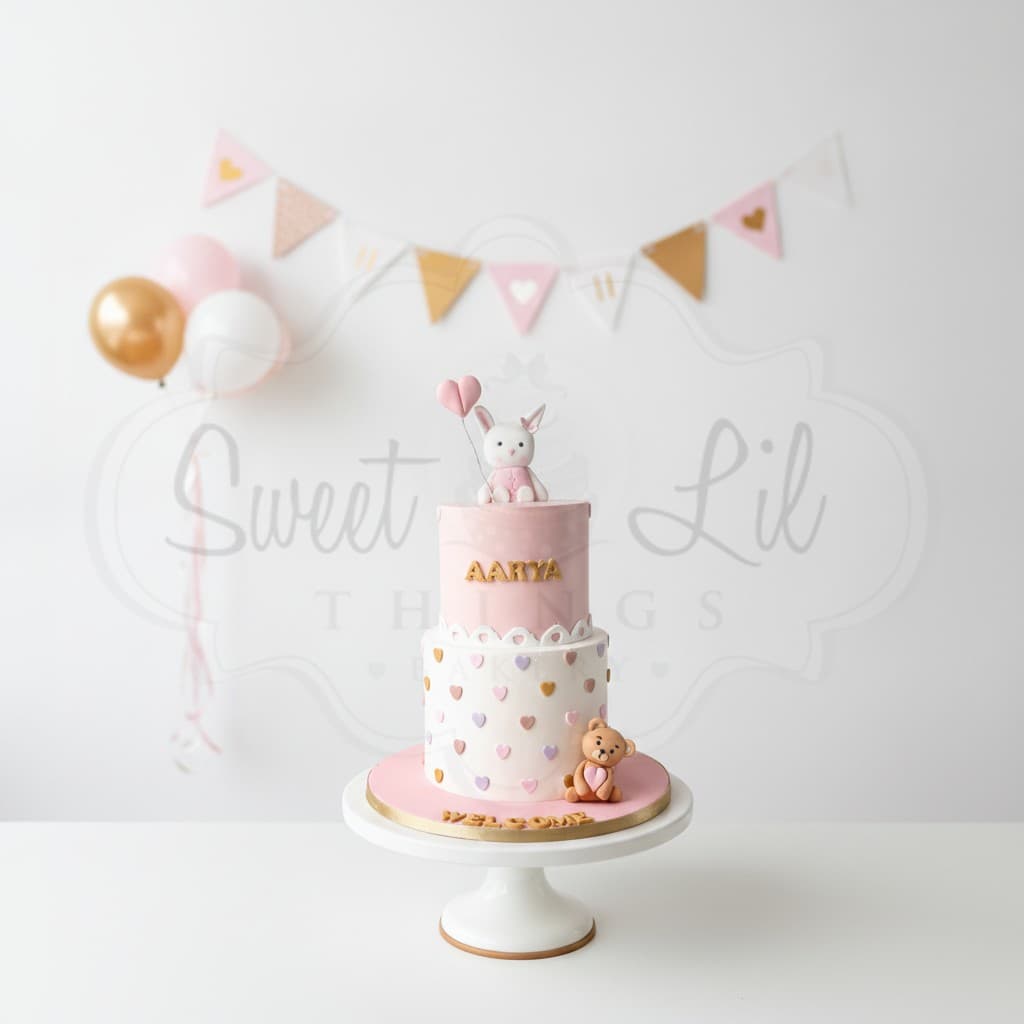 Bunny and Teddy Welcome Baby Cake