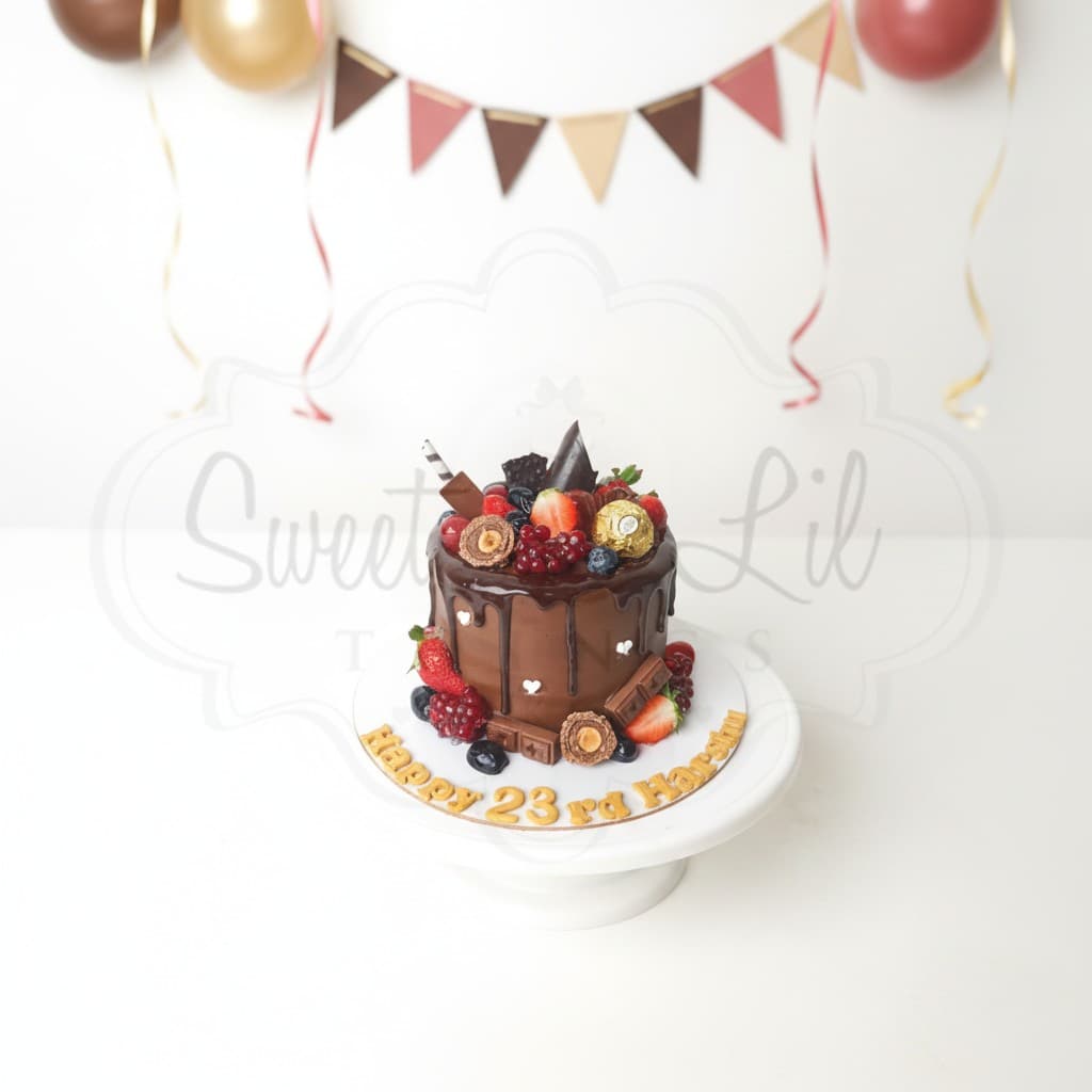 Chocolate Drip Strawberry Praline Cake