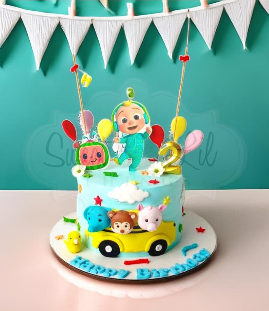 Cocomelon Theme Birthday Cake