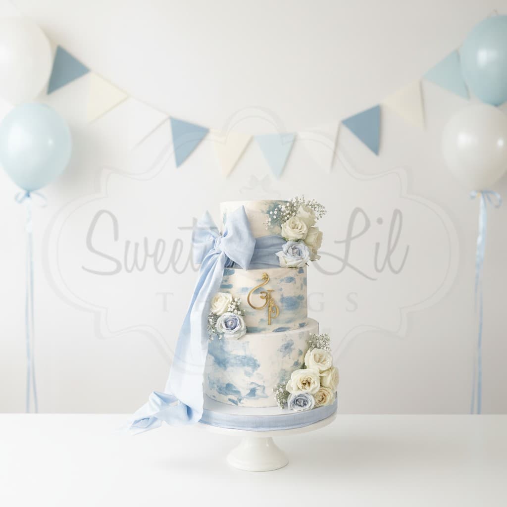 Blue Monogram Bow Cake