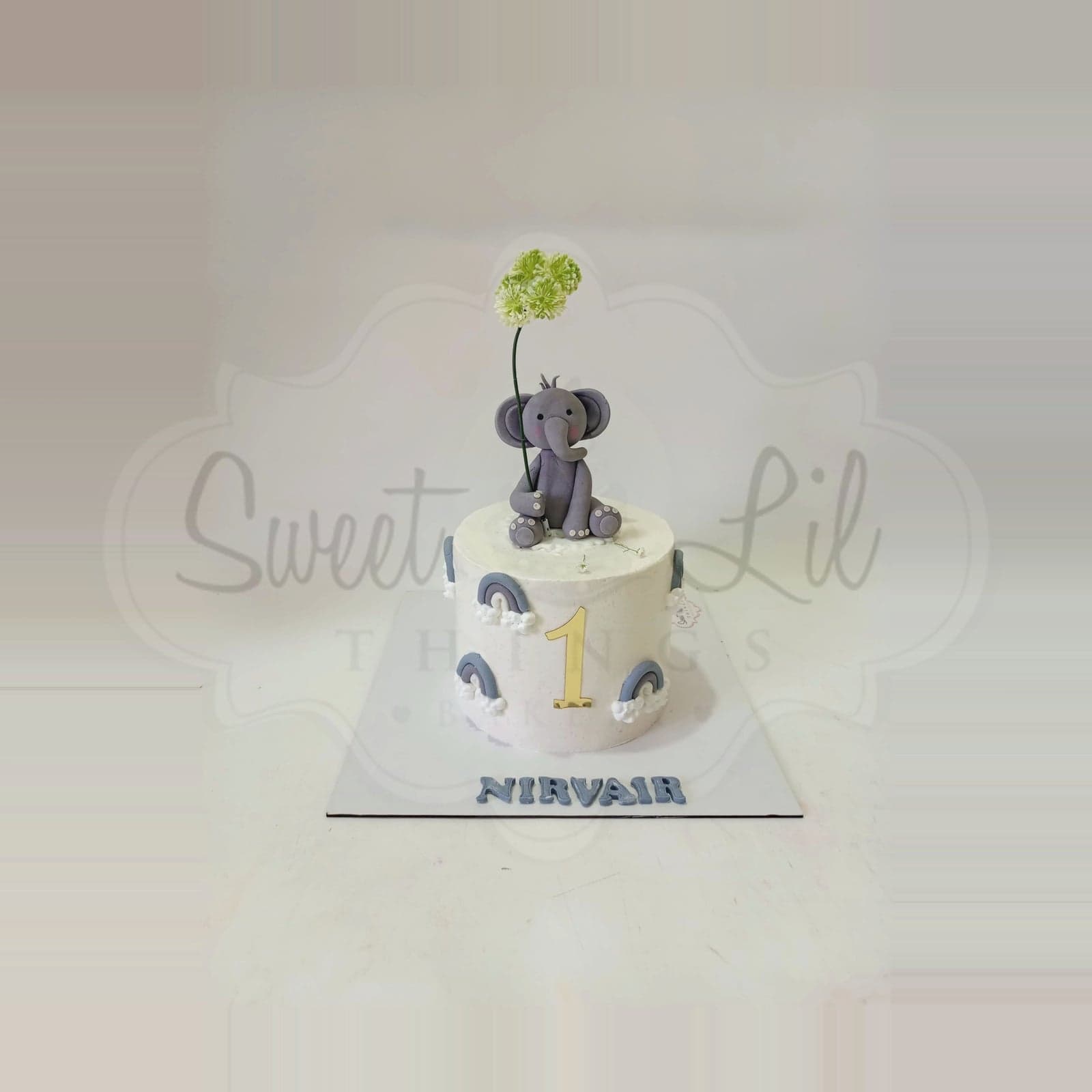 Baby Elephant First Birthday Cake — Rainbow photo 2