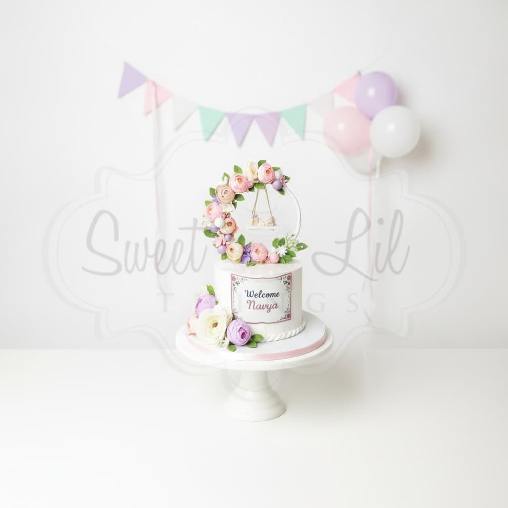 Welcome Baby Cake — Floral Wreath