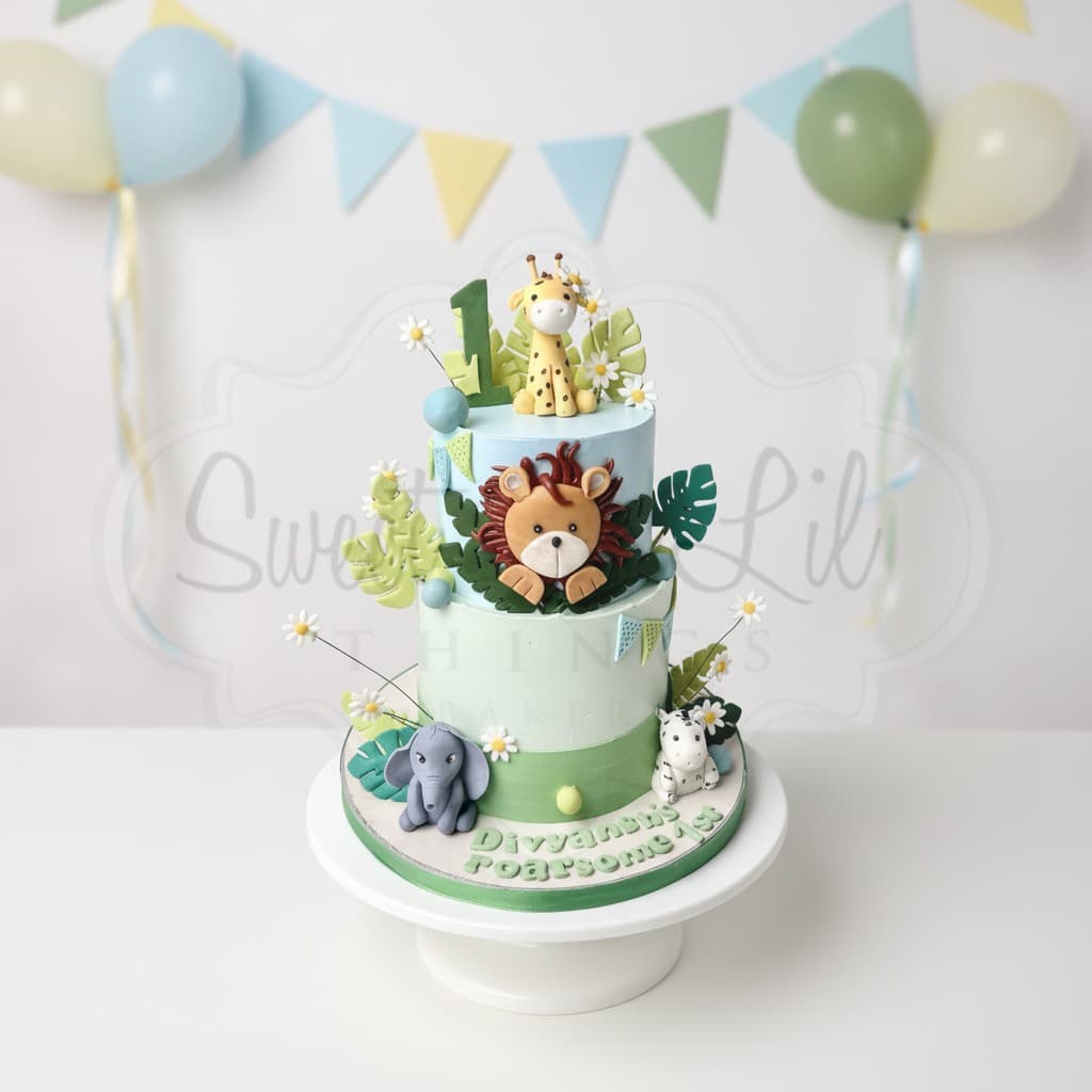 Jungle Theme Cake — Giraffe Lion First