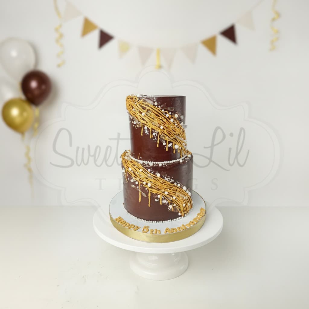 Gold Lace Drip Anniversary Cake