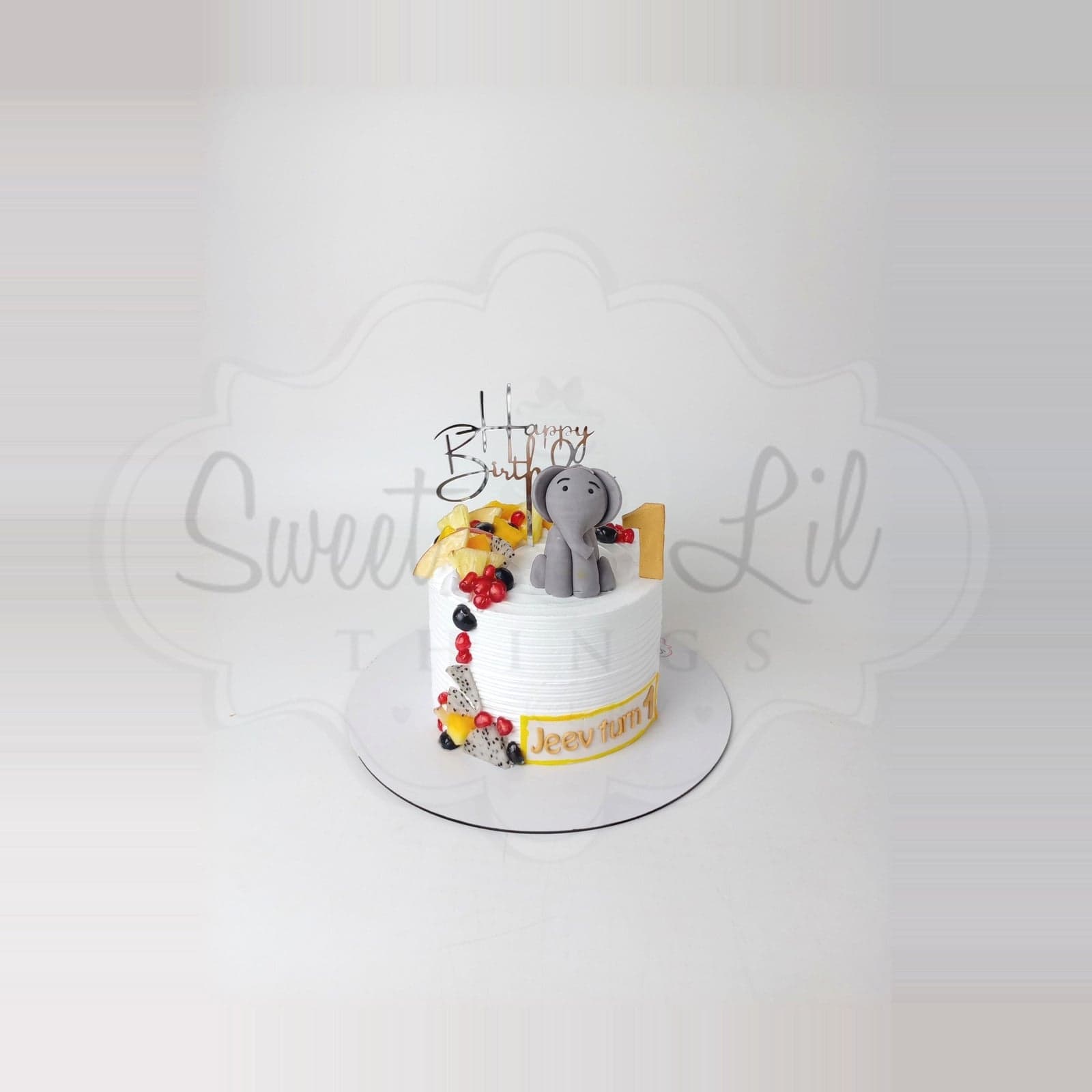 Baby Elephant First Birthday Cake — Grey photo 2