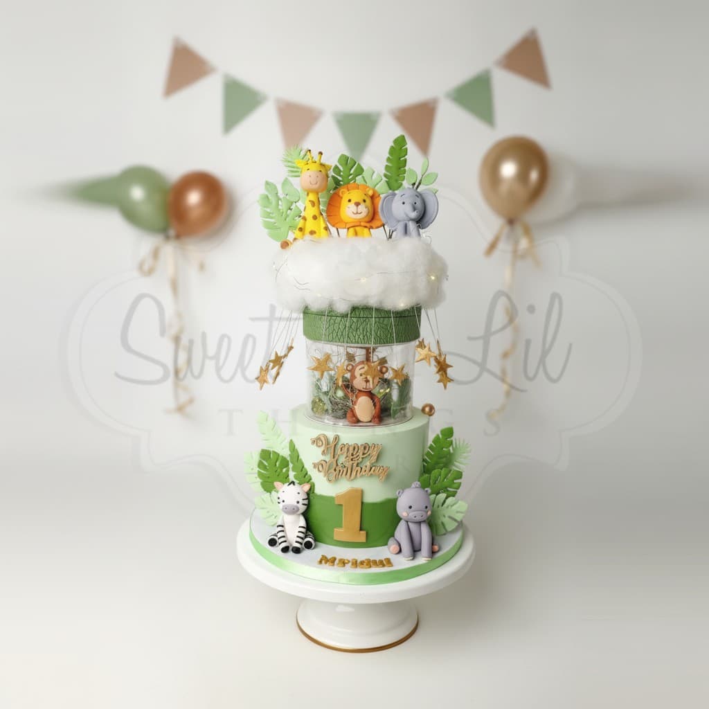 Jungle Safari First Birthday Cake