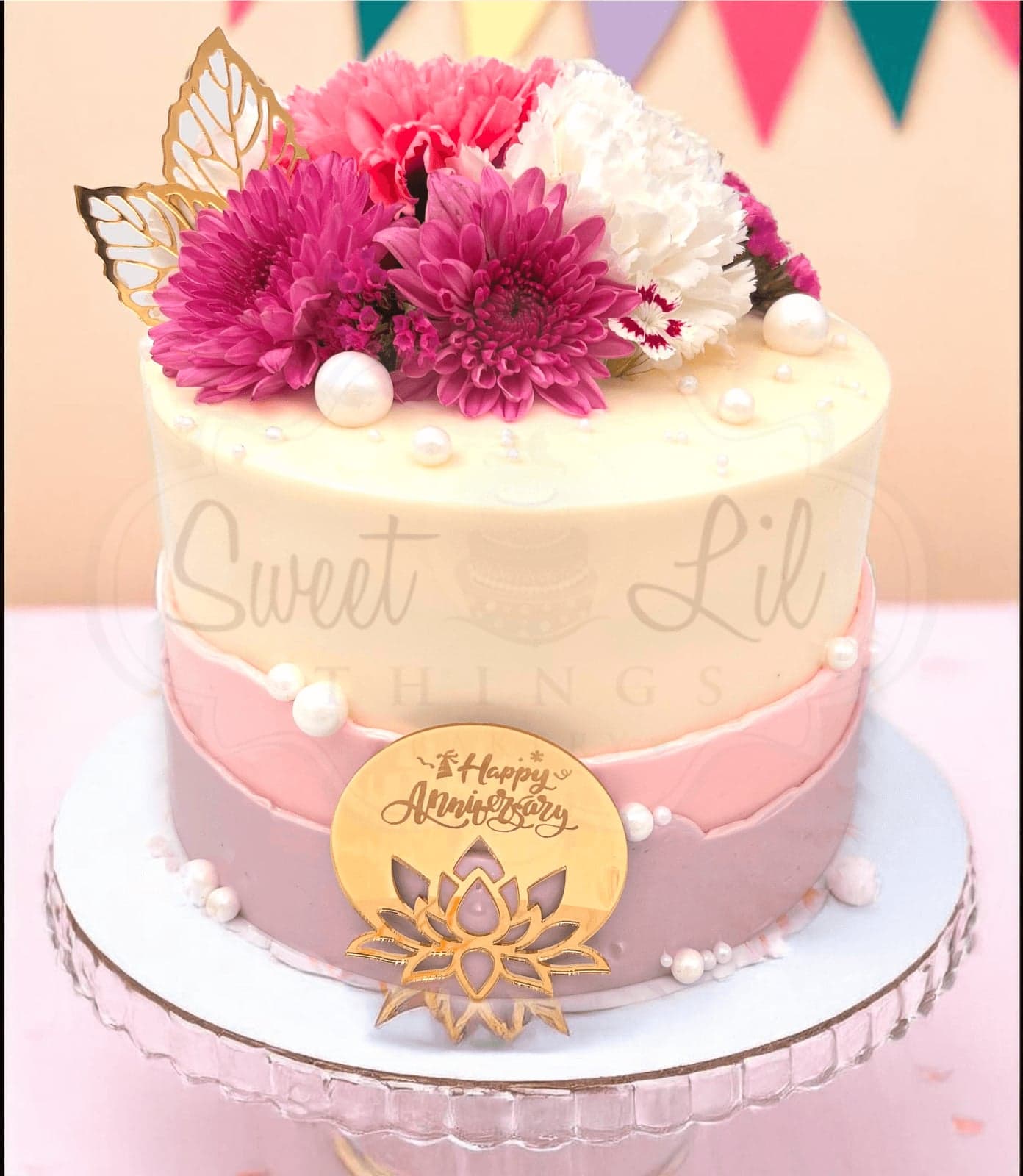 Lavender Pink White Floral Birthday Cake