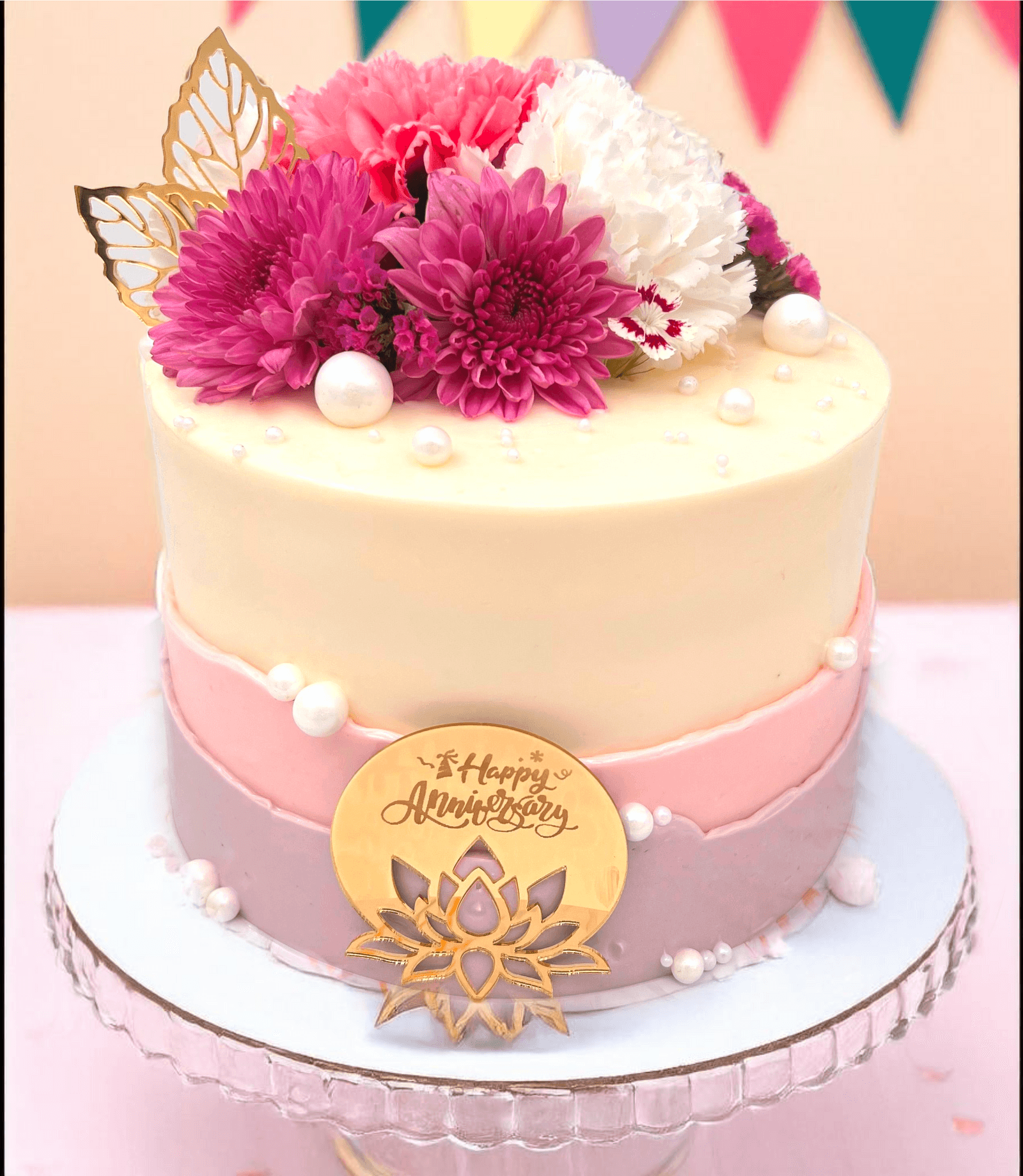 Lavender Pink White Floral Birthday Cake