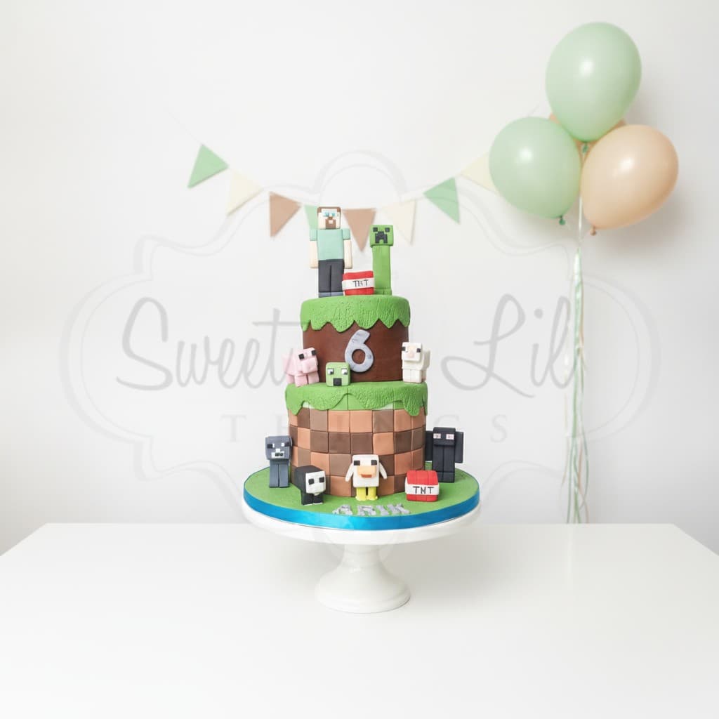 Minecraft Game Birthday Cake — Pixel Block Grass
