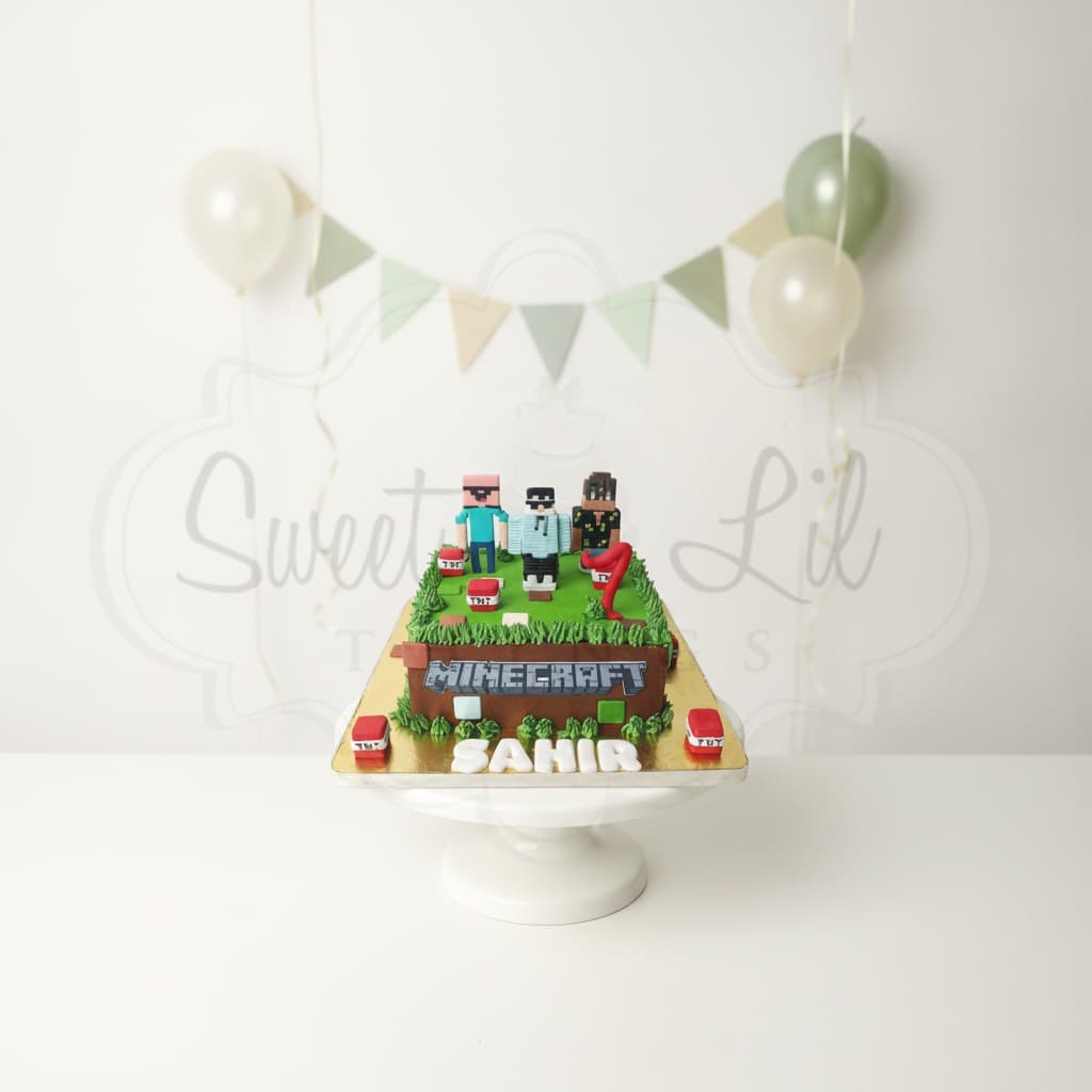 Minecraft Game Birthday Cake — Pixel Block Grass Square