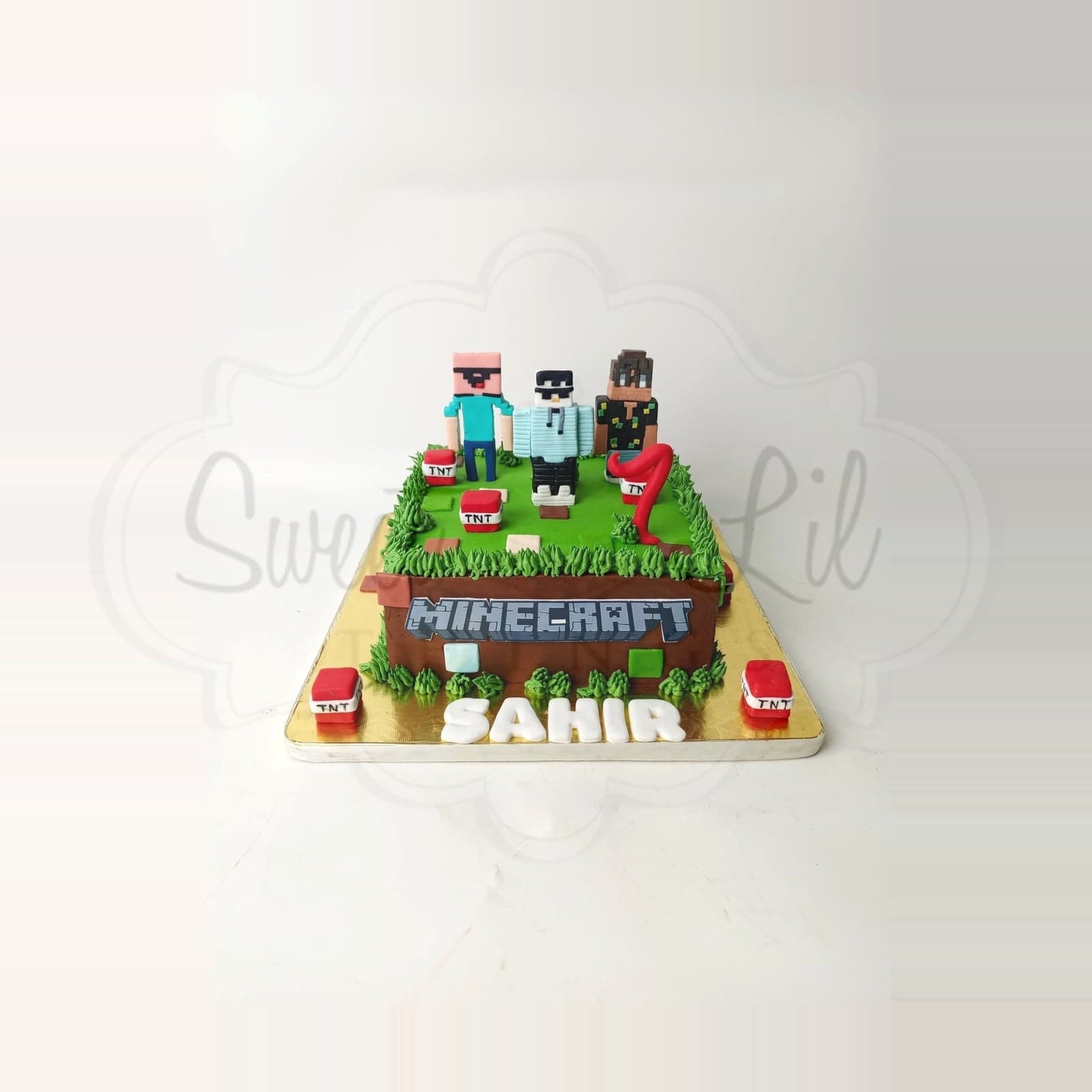 Minecraft Game Birthday Cake — Pixel Block Grass Square photo 2