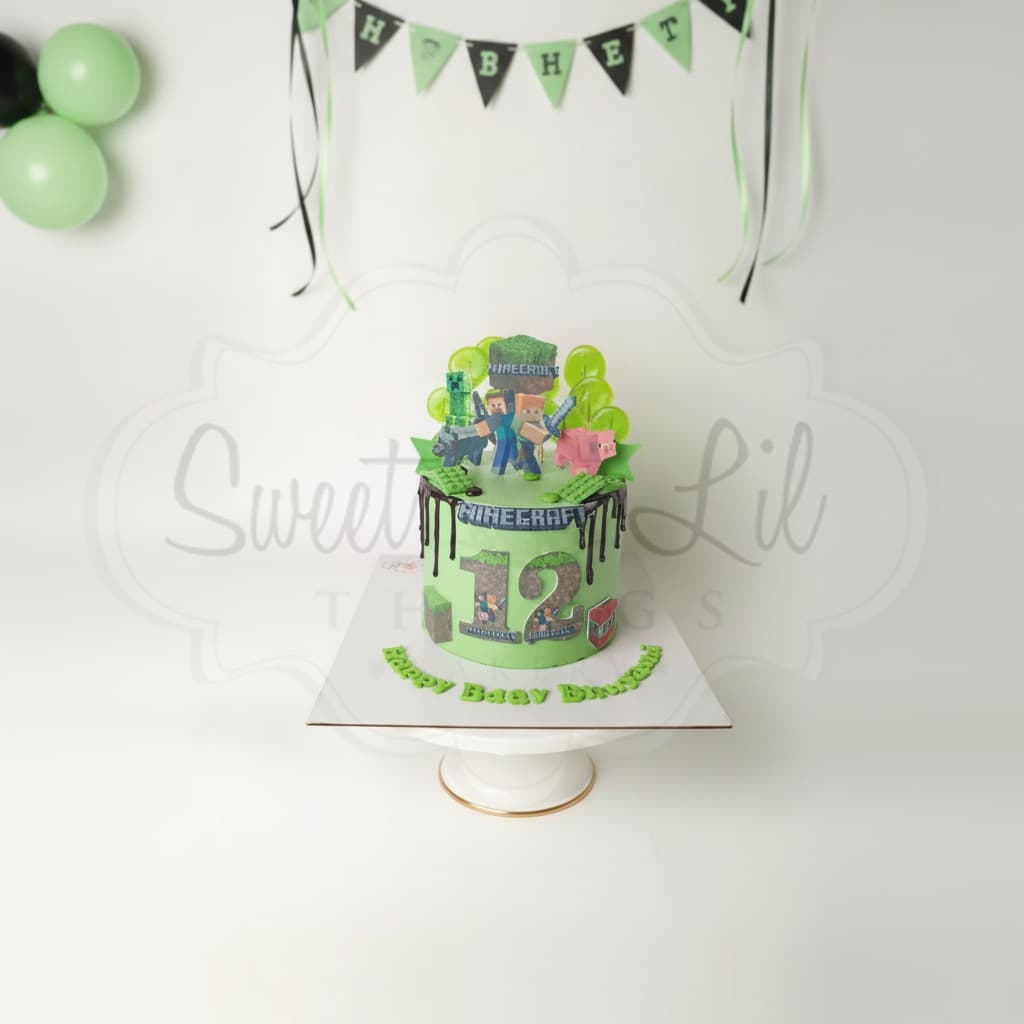Minecraft Game Birthday Cake — Pixel Block Green Drip