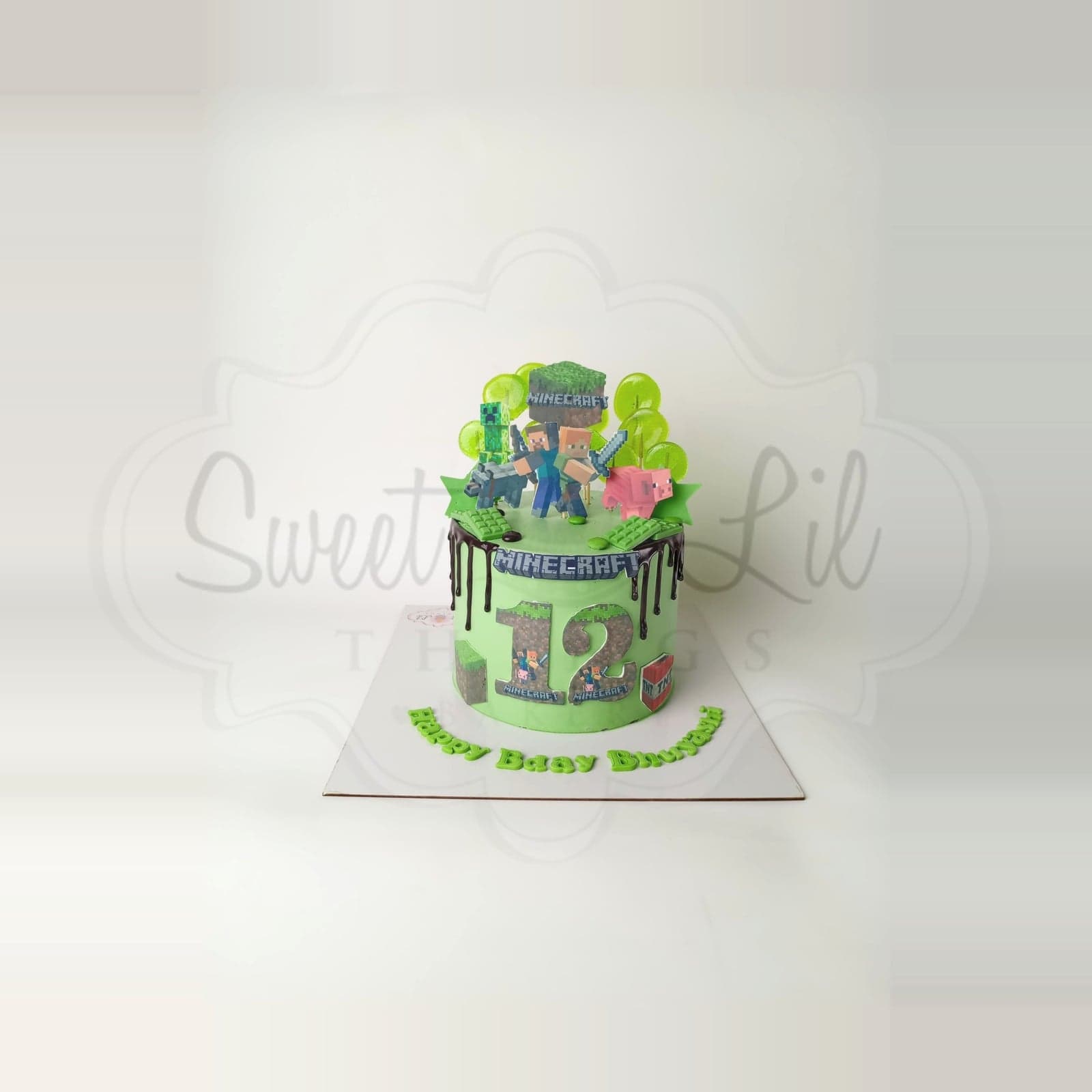 Minecraft Game Birthday Cake — Pixel Block Green Drip photo 2