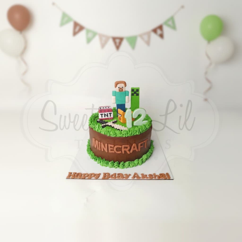 Minecraft Game Birthday Cake — Pixel Block Letters