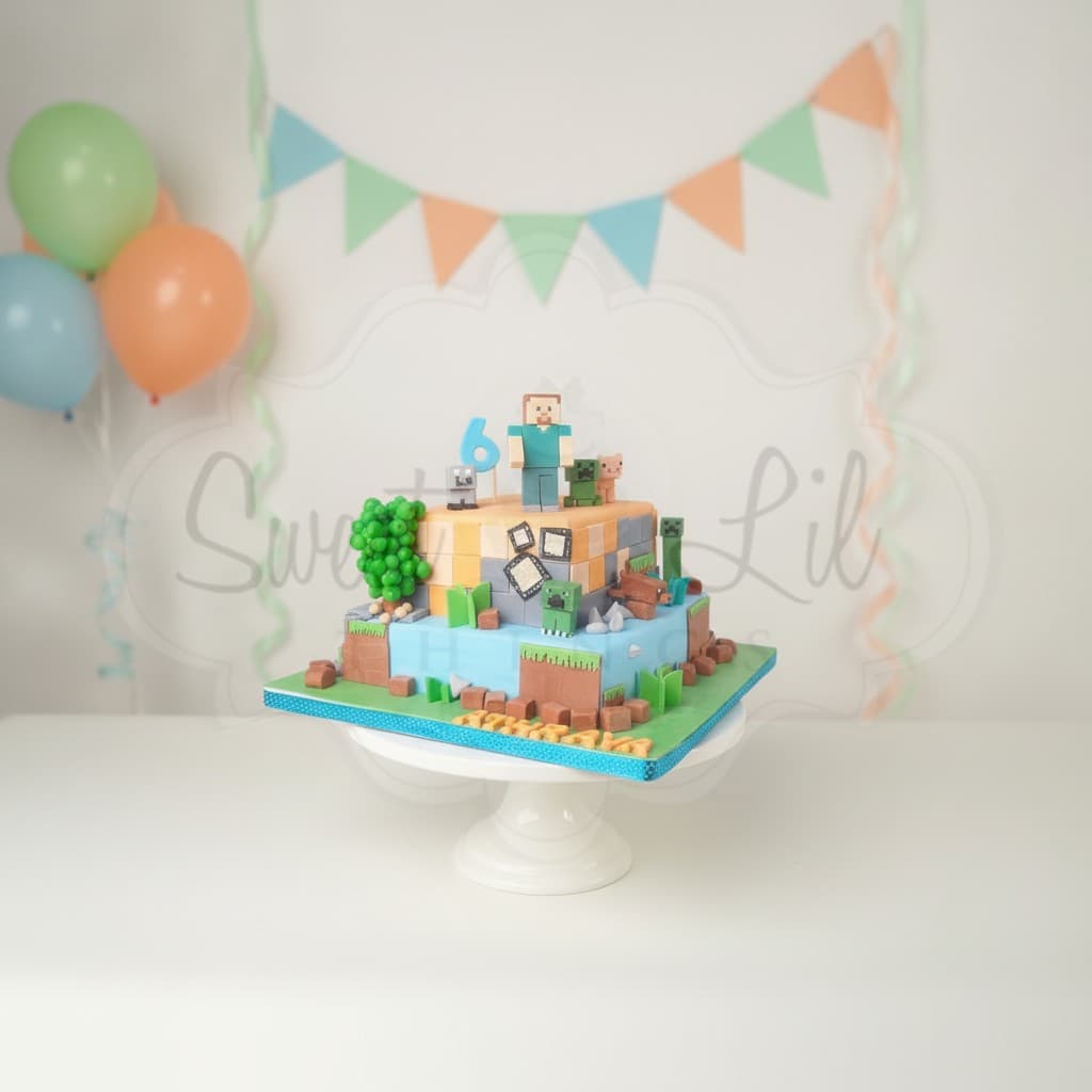 Minecraft Game Birthday Cake — Pixel Block Terrain