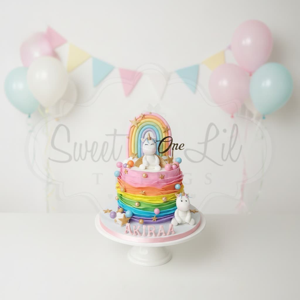 Rainbow Unicorn First Birthday Cake