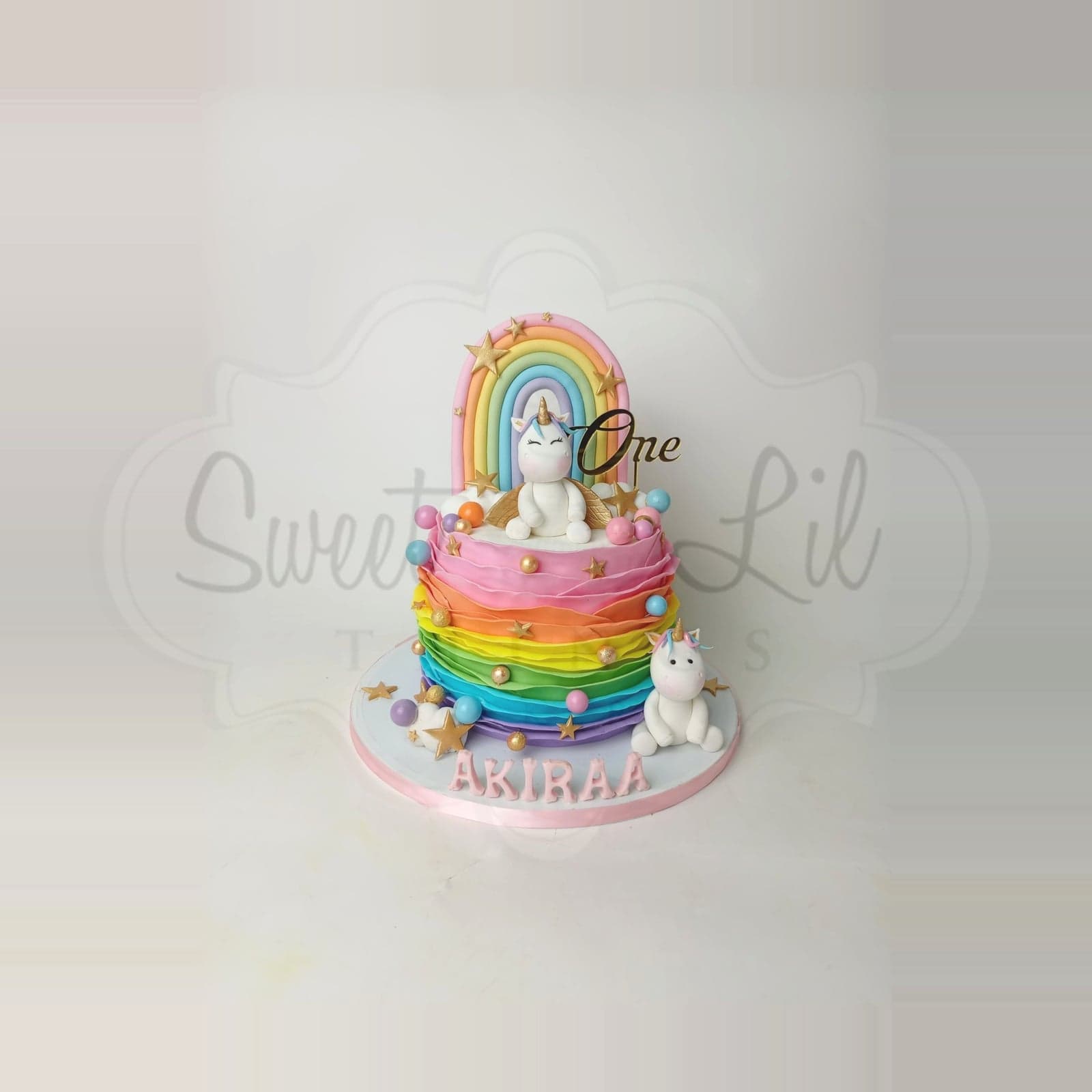 Rainbow Unicorn First Birthday Cake photo 2