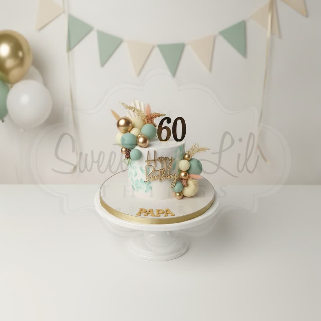 Sage and Gold 60th Birthday Cake