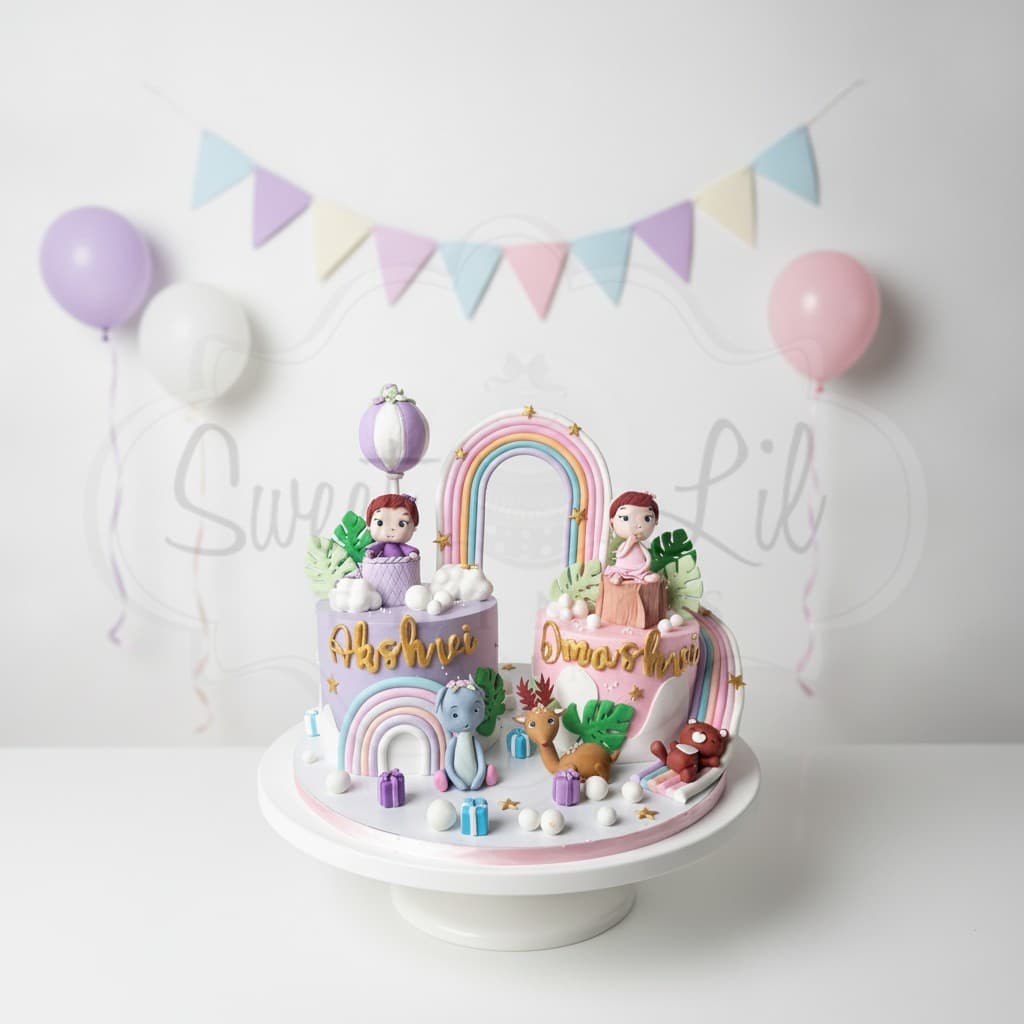 Twin Rainbow Birthday Cake