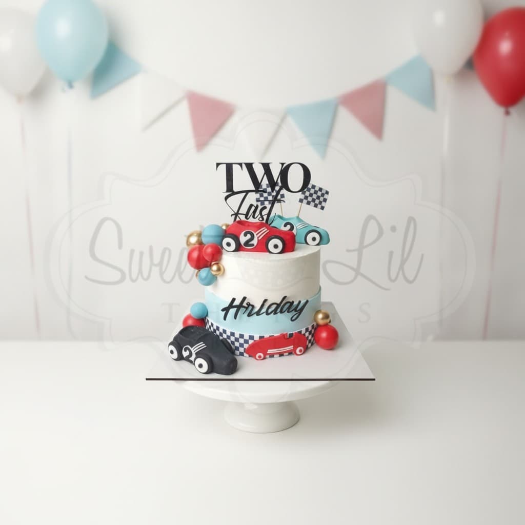 Car Theme Cake — Two Fast Race Cars