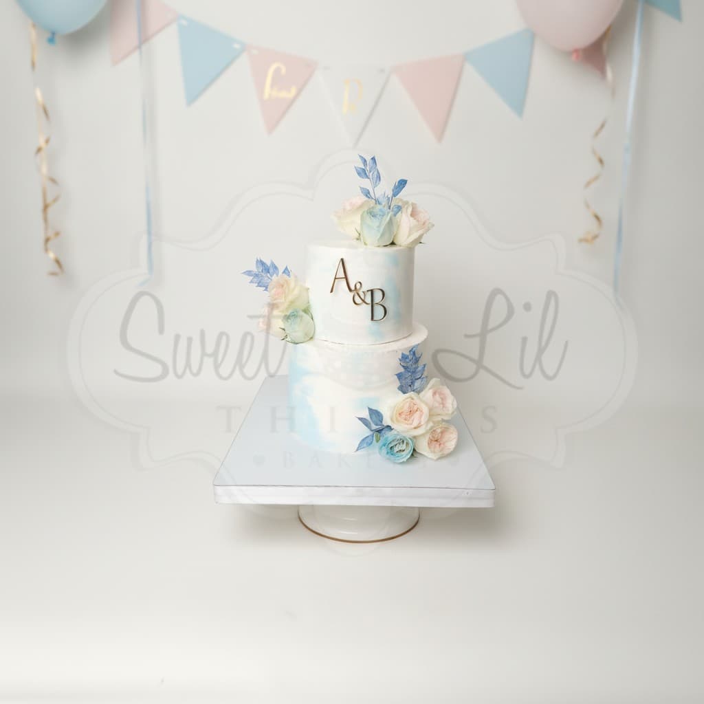Watercolour Monogram Anniversary Cake