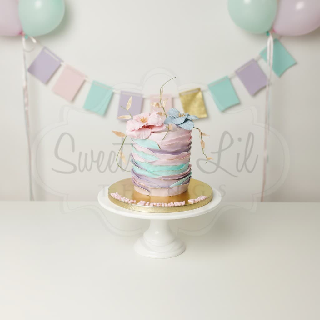 Watercolour Ruffle Floral Birthday Cake