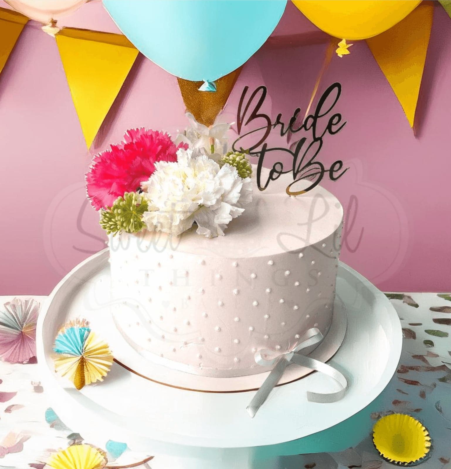 White Pearls Floral Birthday Cake