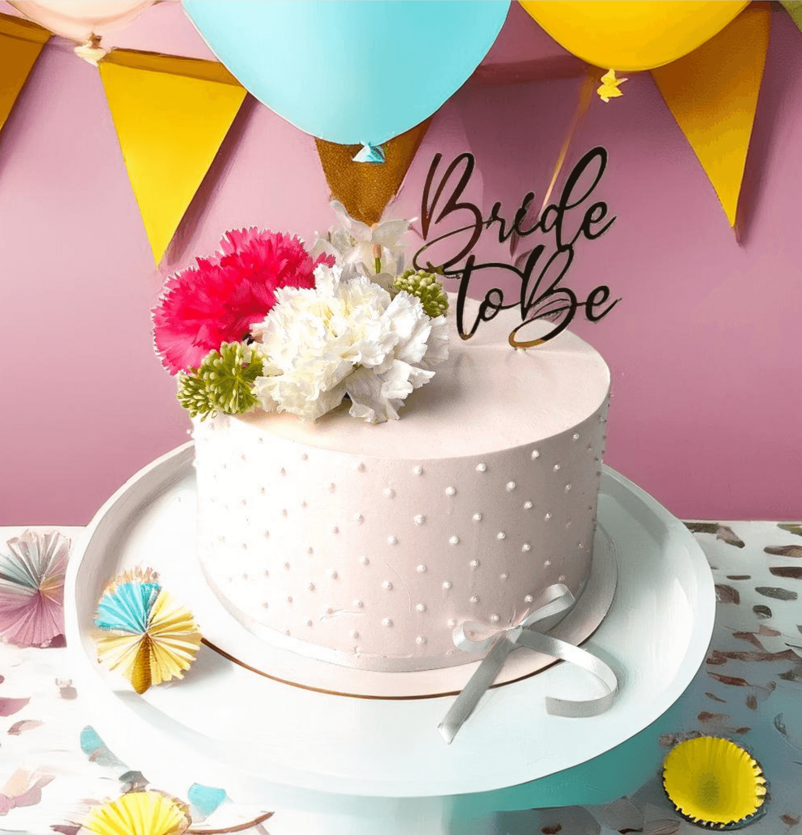 White Pearls Floral Birthday Cake