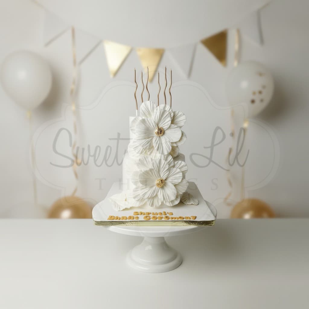White Peony and Rose Gold Cake