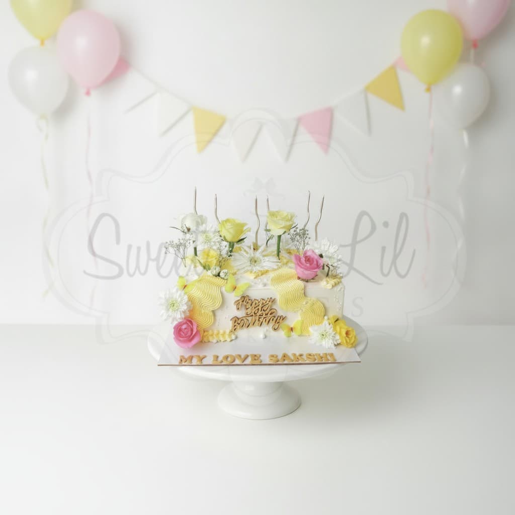 Yellow Rose Bouquet Birthday Cake