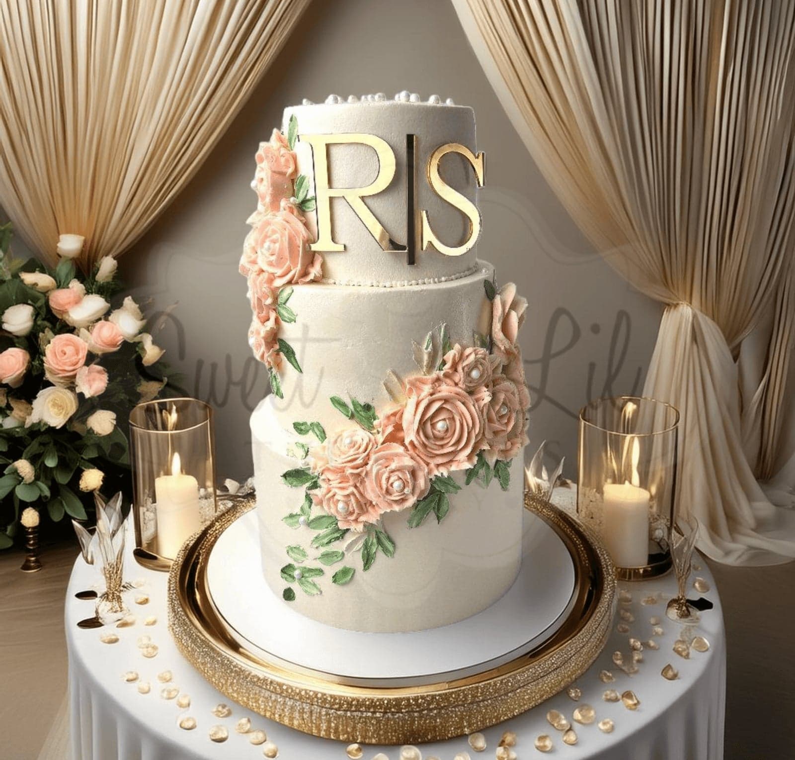 3 Tier Floral Engagement Cake