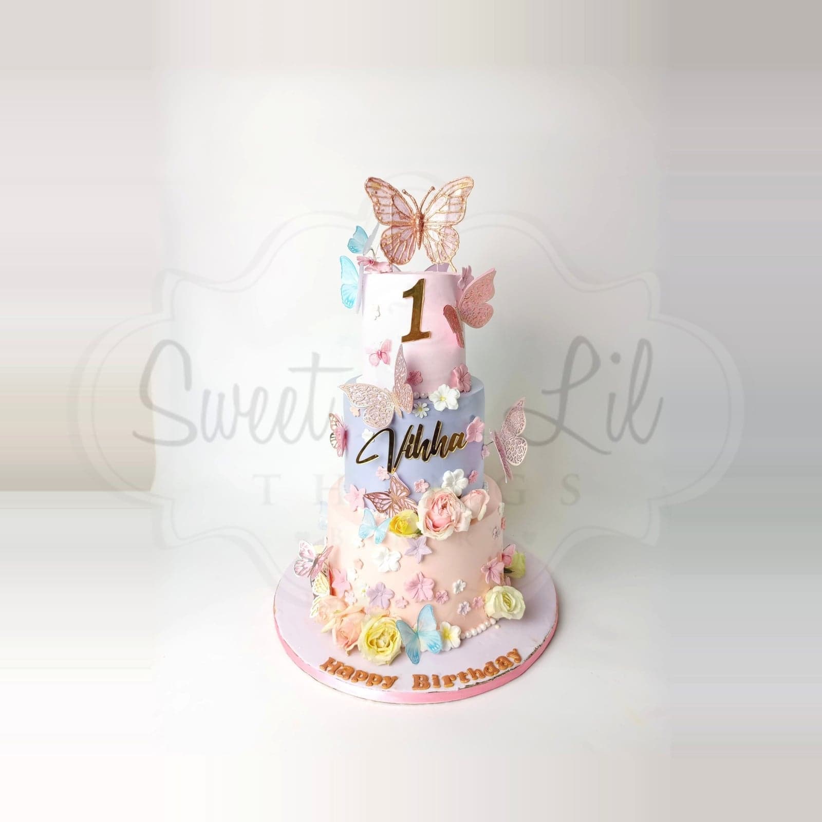 3 Tier Butterfly theme Birthday Cake photo 2