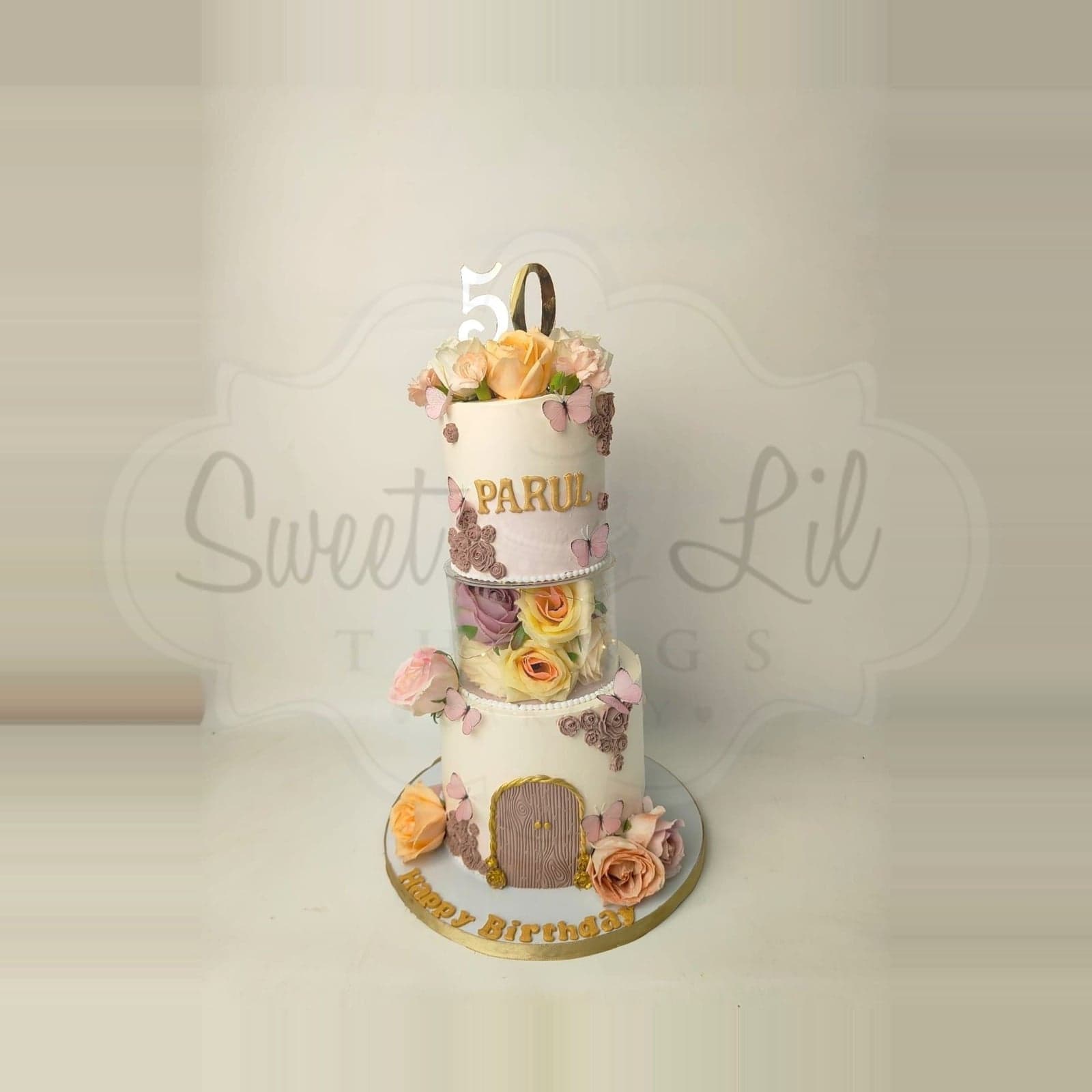 3 Tier Floral 50th Birthday Cake photo 2