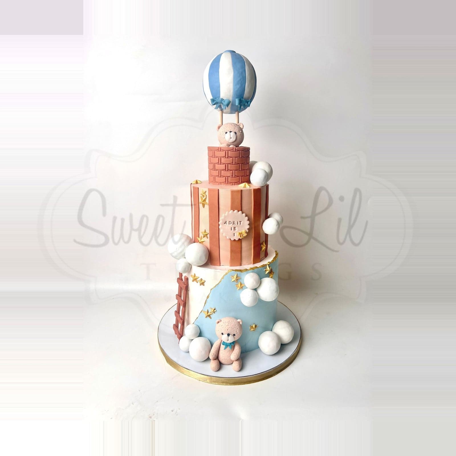 Hot Air Balloon teddy first Birthday Cake photo 2